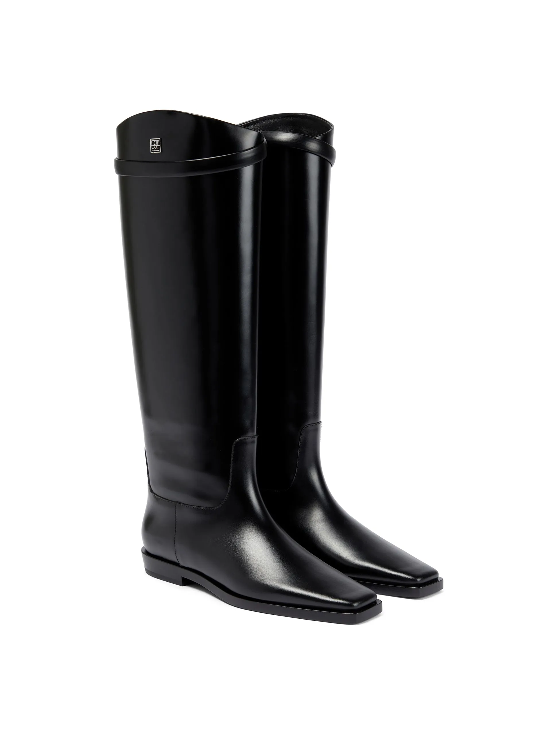 Black leather knee-high boots