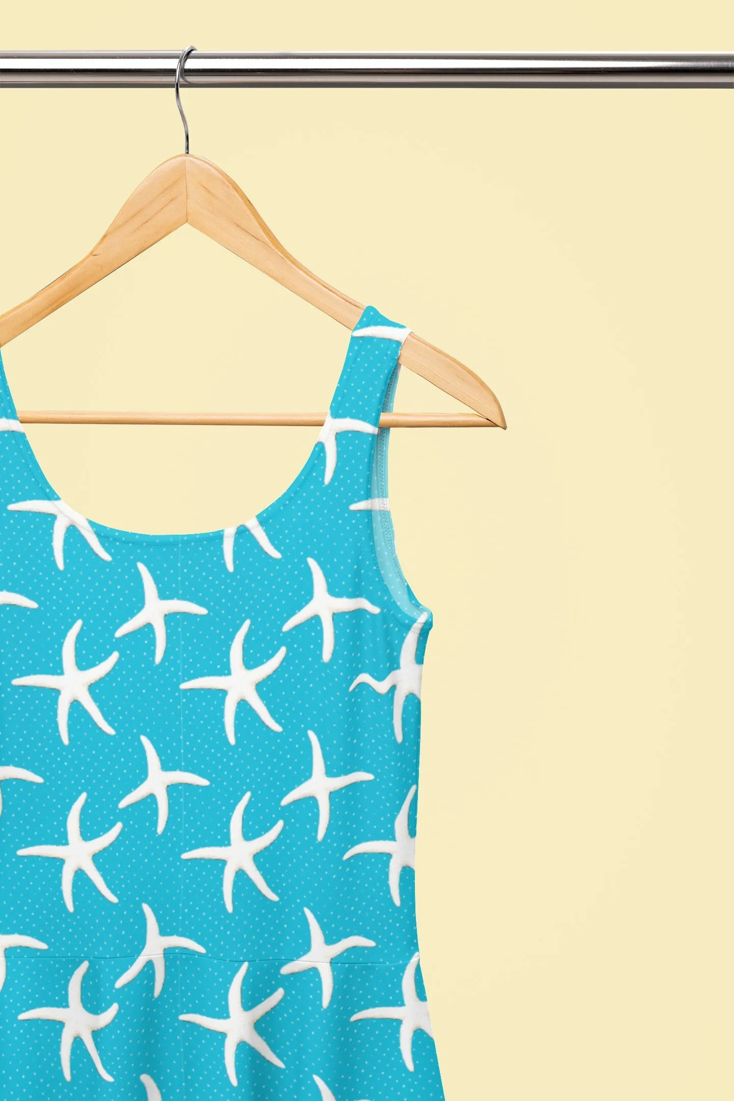 Blue Skater Dress, Starfish print dress, Beach-themed dress, Women's blue dress, Flared Dress, Flowy Dress, Womens Summer Dress