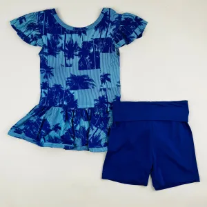 Palms Ruffle Cap Sleeve Skater Peplum/Skater Shorts Set