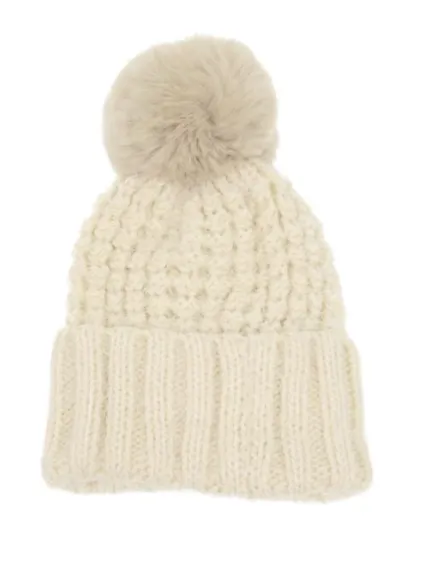 Waffle Knit Pom Pom Hat