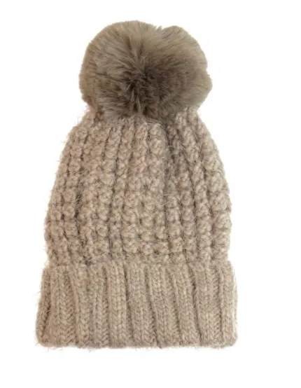 Waffle Knit Pom Pom Hat