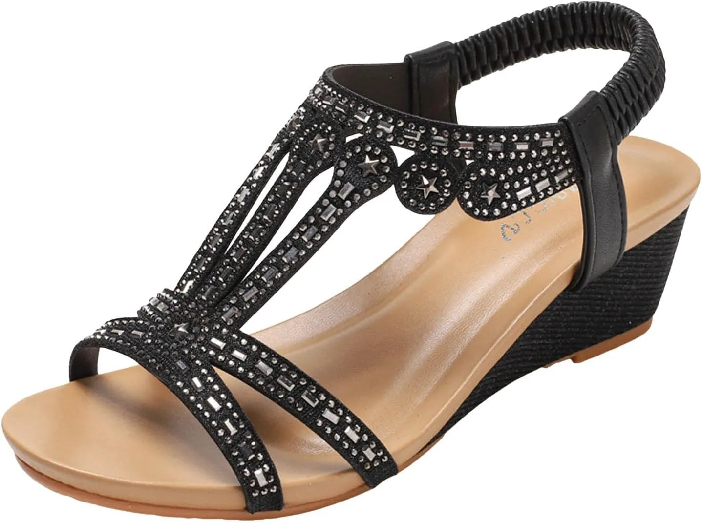 Wedge Sandals for Women Dressy Summer Rhinestone Glitter Open Toe Casual Platform Heels Sandal Comfy Cute Beach Shoes