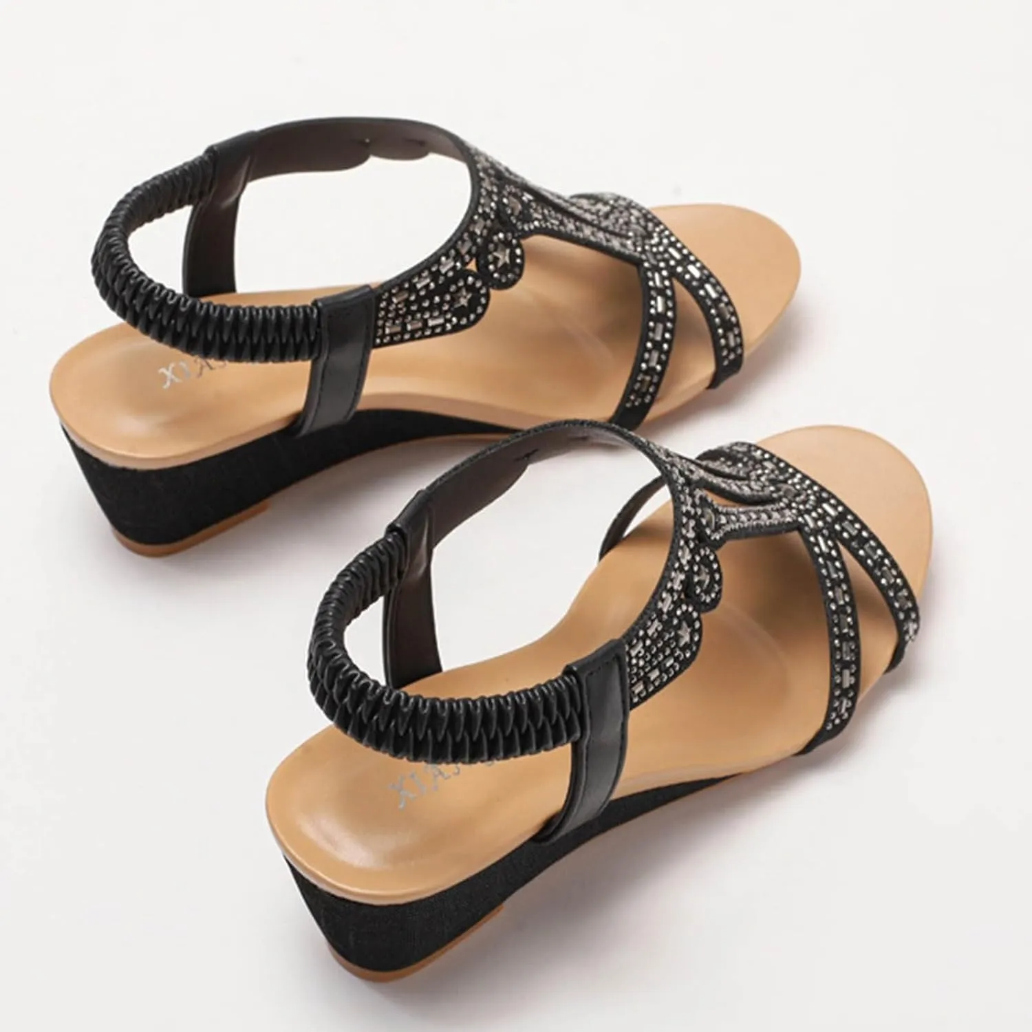 Wedge Sandals for Women Dressy Summer Rhinestone Glitter Open Toe Casual Platform Heels Sandal Comfy Cute Beach Shoes