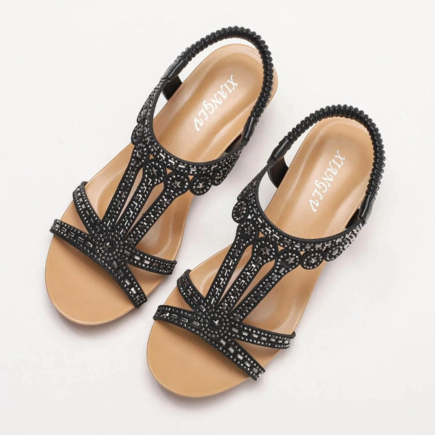 Wedge Sandals for Women Dressy Summer Rhinestone Glitter Open Toe Casual Platform Heels Sandal Comfy Cute Beach Shoes
