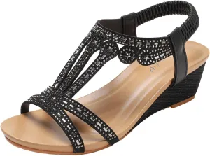 Wedge Sandals for Women Dressy Summer Rhinestone Glitter Open Toe Casual Platform Heels Sandal Comfy Cute Beach Shoes