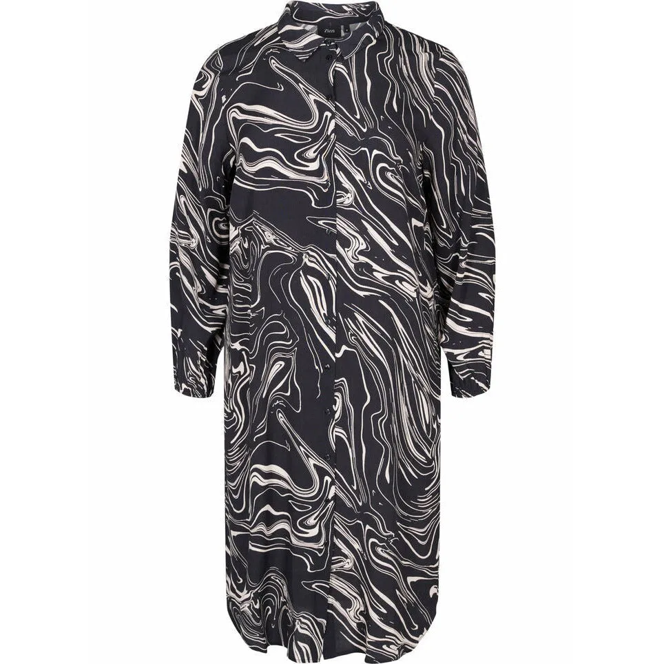 Zizzi Shirt Dress in Black Swirl