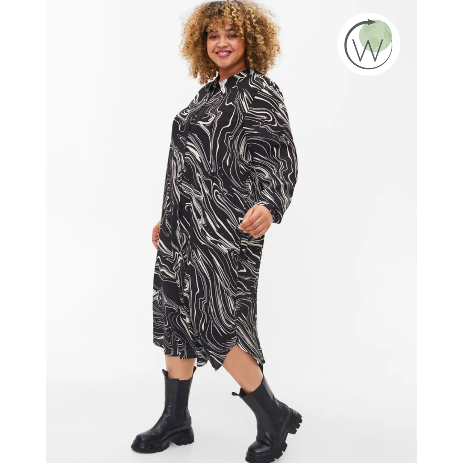 Zizzi Shirt Dress in Black Swirl