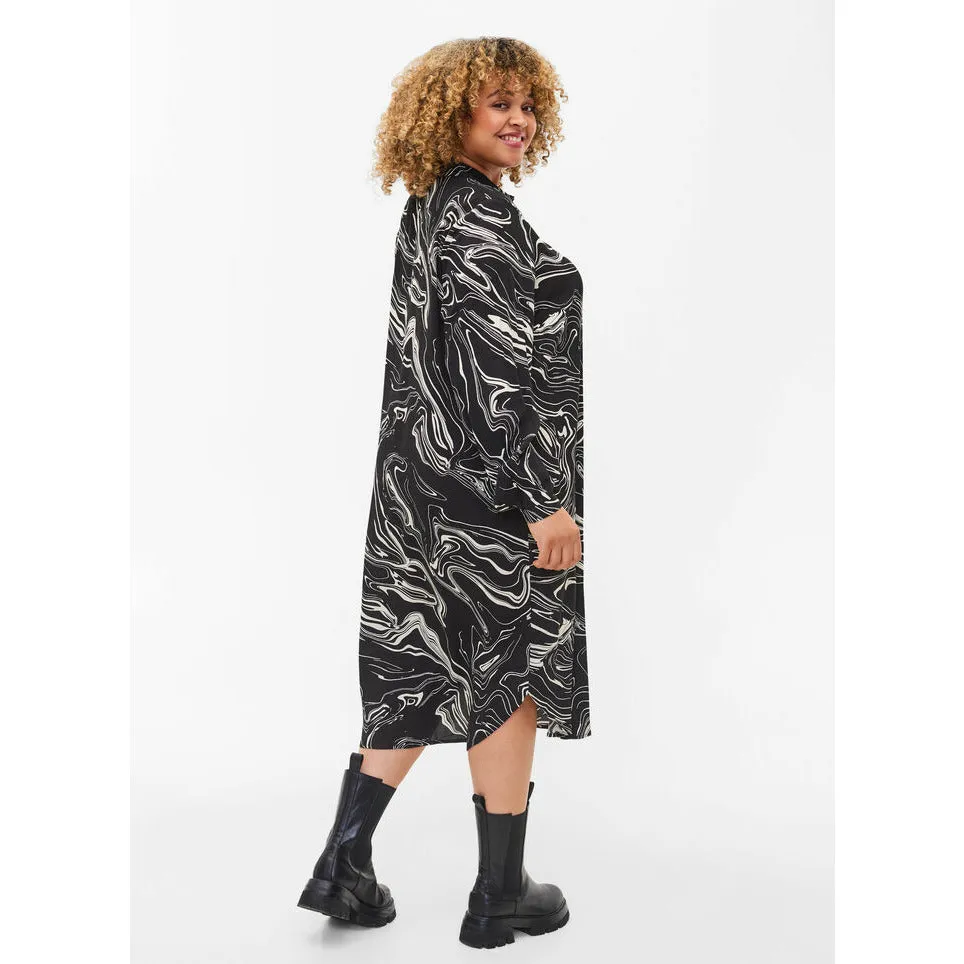 Zizzi Shirt Dress in Black Swirl