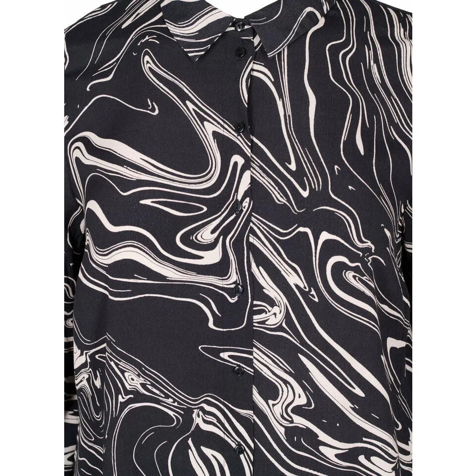 Zizzi Shirt Dress in Black Swirl